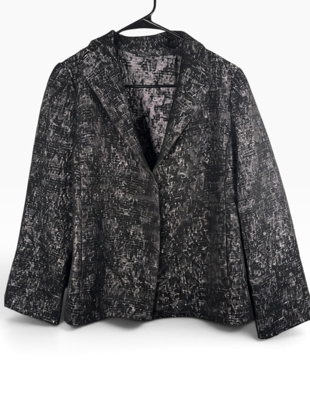 Eileen Fisher Black & Gray Open-Front Textured Blazer